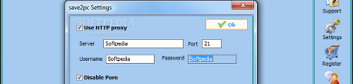 Showing the save2pc panel with program settings